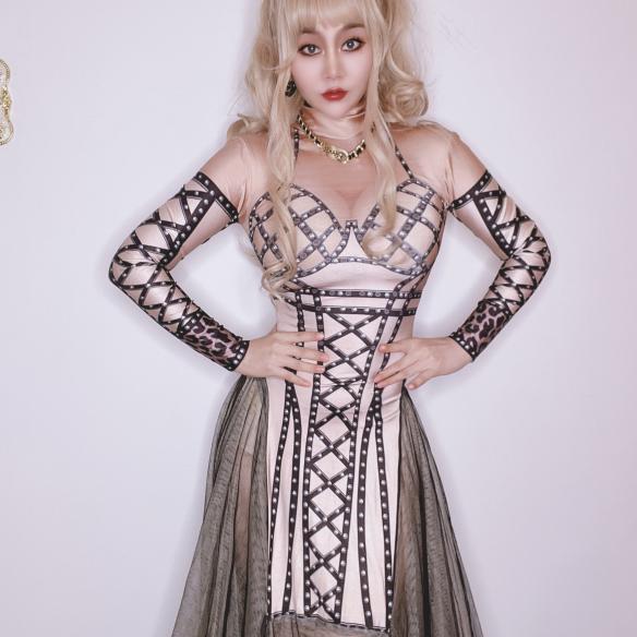 White Stripes Golden Dress