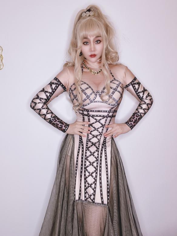 White Stripes Golden Dress