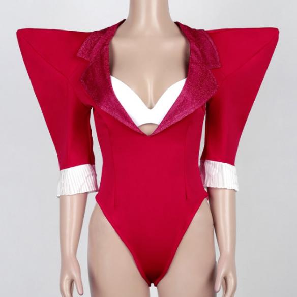 Red Corset Bodysuit With Should Pad
