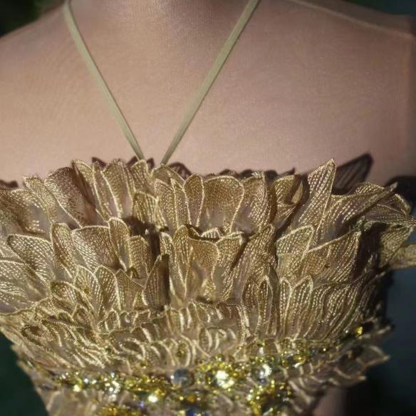Golden Feather Pattern & Rhinestone Dress