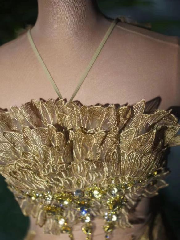 Golden Feather Pattern & Rhinestone Dress