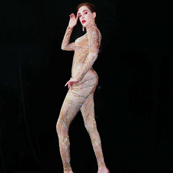 Nude Sparkly Rhinestone Bodysuit