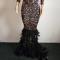 Black Rhinestone Feather Trailing Dress