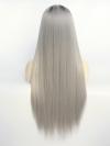 Long Straight Grey With Dark Root Drag Wig