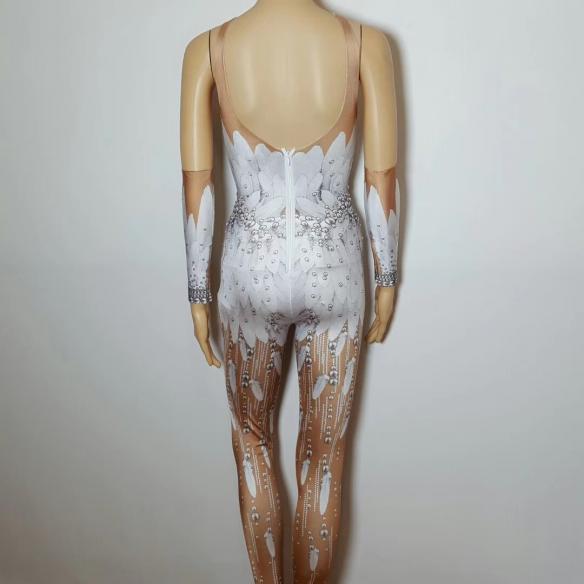 White Feather Pattern Bodysuit