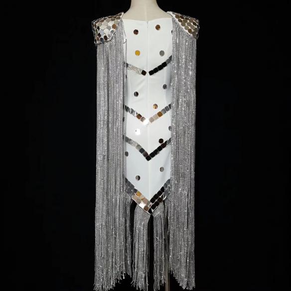 Mirror- like Siver Sequin Tassel Dress