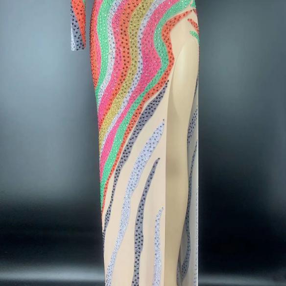 Multi-color Rhinestones Stretchable Dress