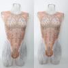 Silver Rhinestones Nude Fringe Bodysuit 