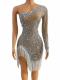 Fringed One-sleeve Rhinestone Dress