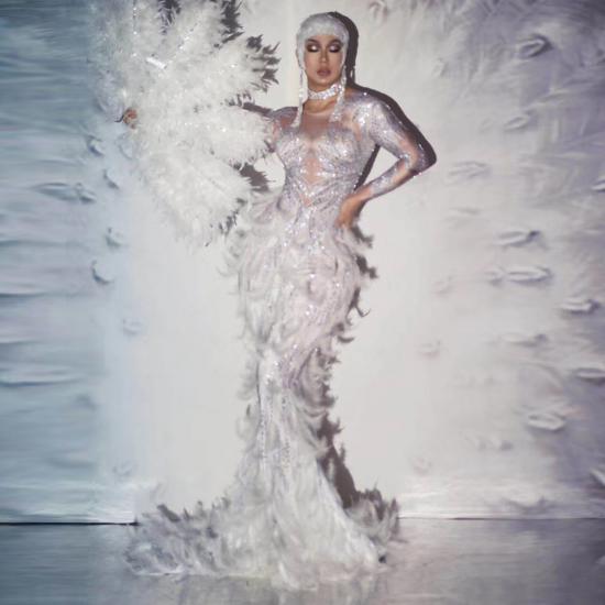 long white feather dress