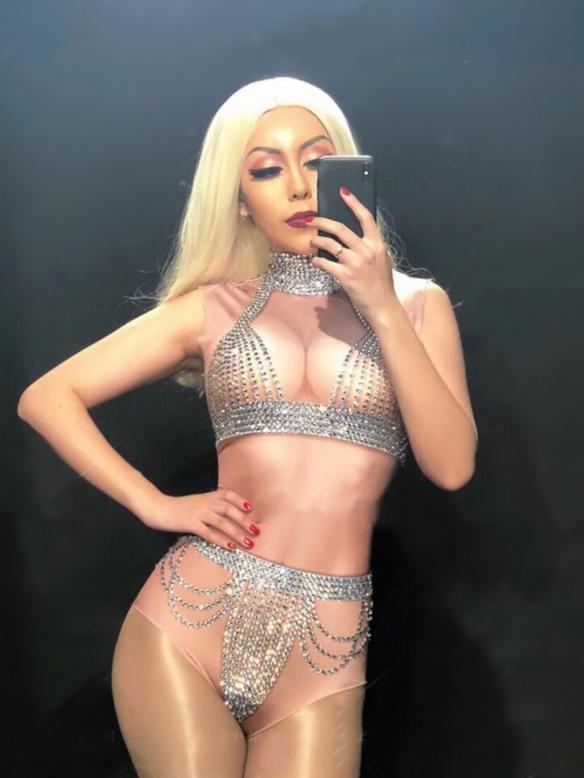 Rhinestone Beaded Nude Color Bodysuit