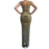 Blackish Green Rhinestoned Long Dress