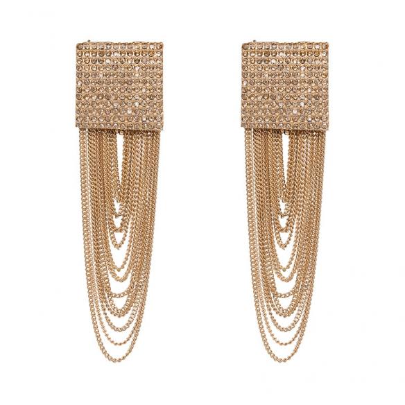 Gold Square Tassel Earrings