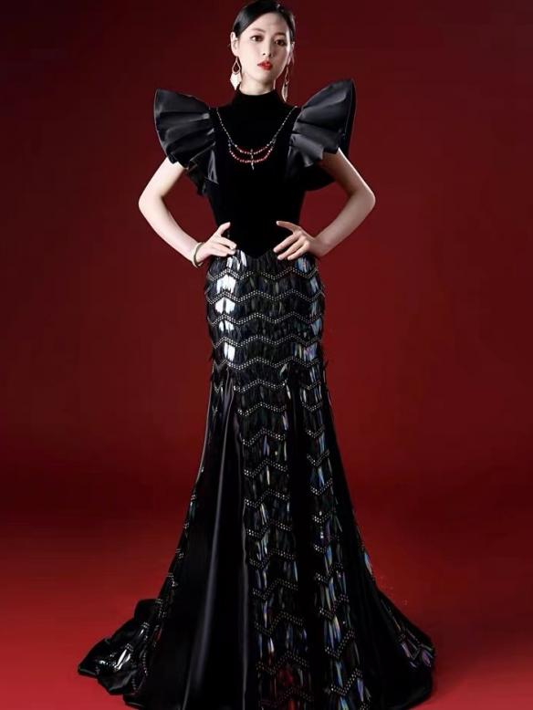 Custom Black Gown With Wings