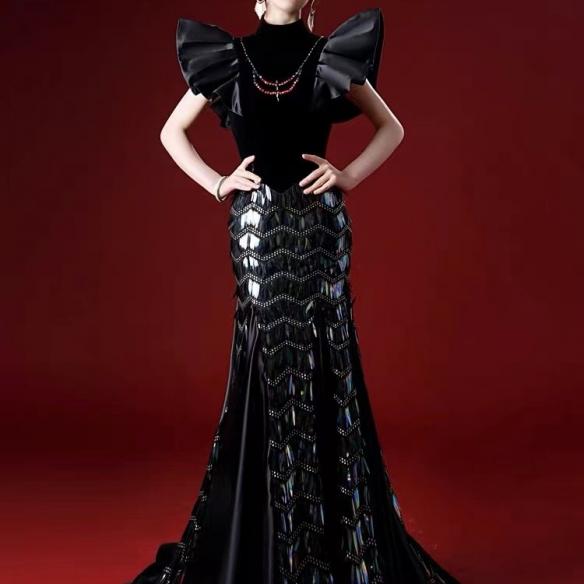 Custom Black Gown With Wings