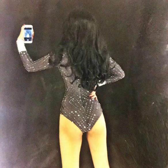 Black&Silver Rhinestones Nude Leotard