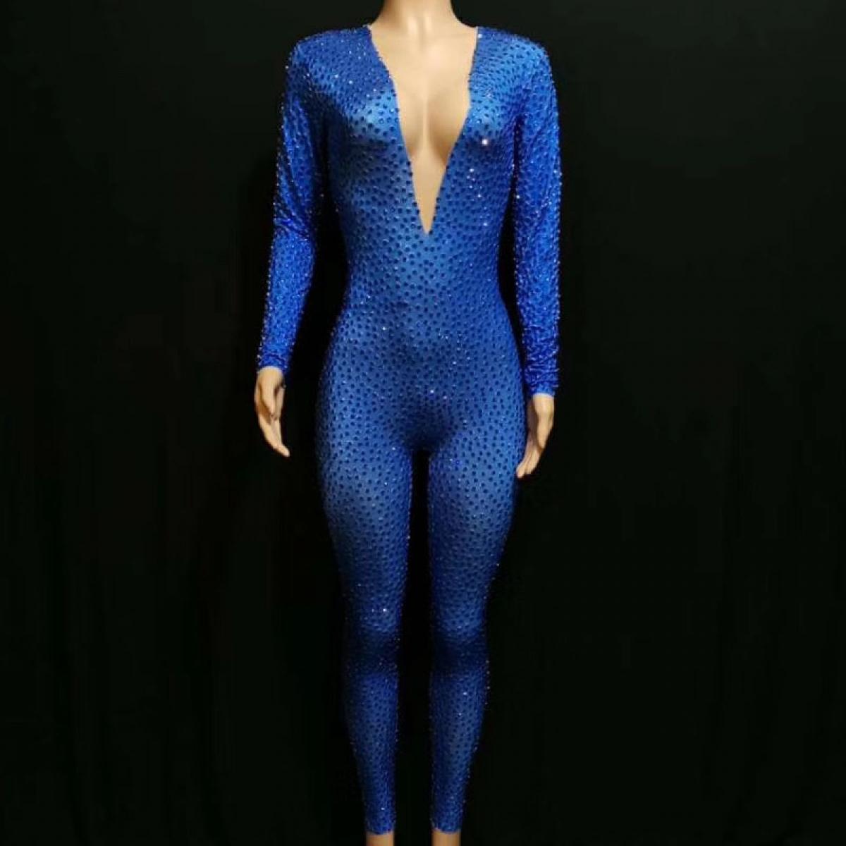 Blue Rhinestone Bodysuit Costumes Raywigs