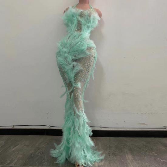 Mint Green Feather Dress Costumes Raywigs