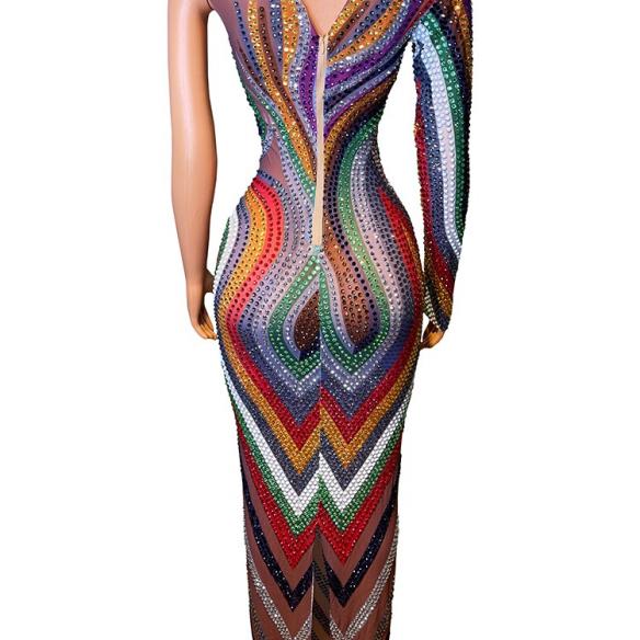Rainbow Tight One Sleeve Sexy Gown