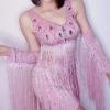 Pink Rhinestone Tassel Two Pieces Dress