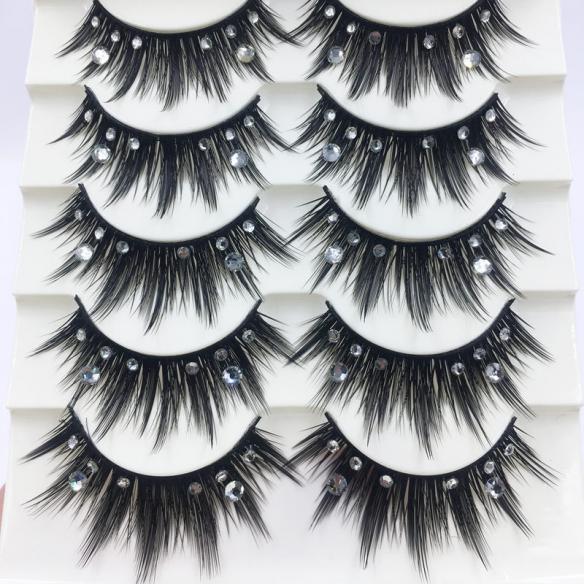 Silver Rhinestone Black Sharp False Lashes