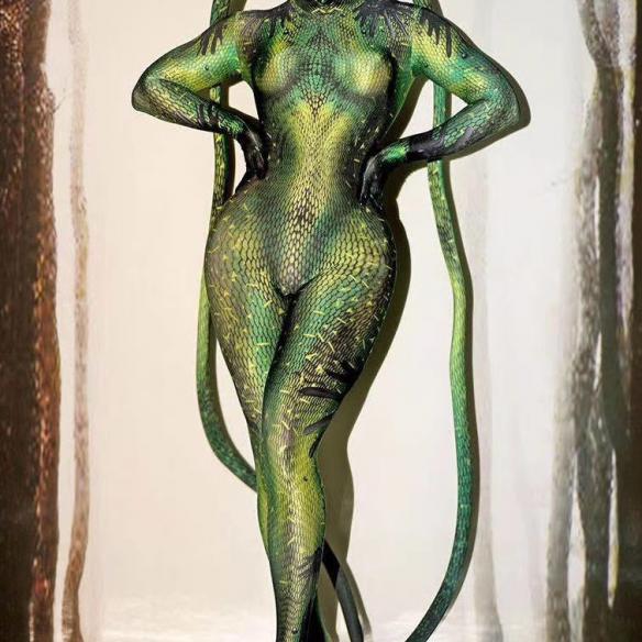Green Snake Pattern Bodysuit