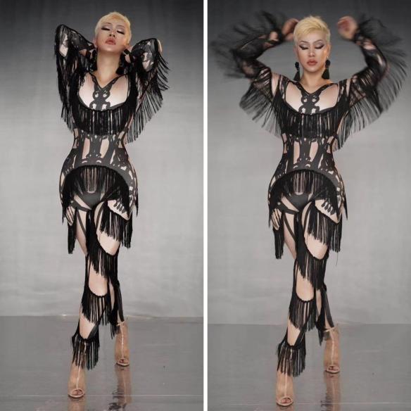 Black Pattern Tassel Bodysuit