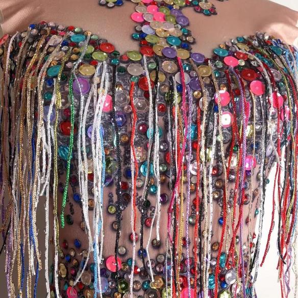 Rainbow tassel & sequin corset