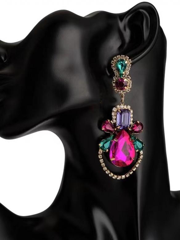 Rainbow rhinestone earrings