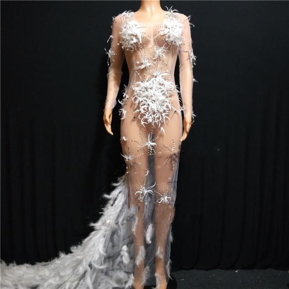 Feather Trailing Crystallized Clubwear
