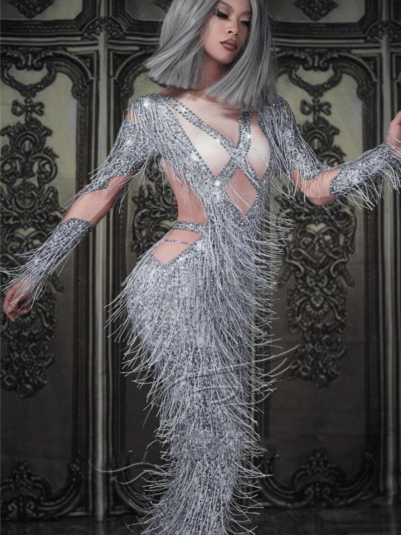 White Tassel Diamond Bodysuit