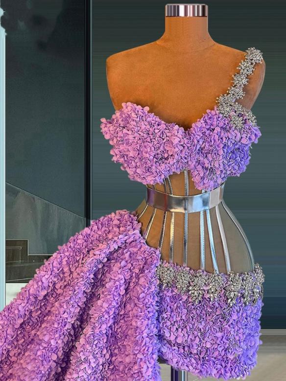 Purple flower trailing dress