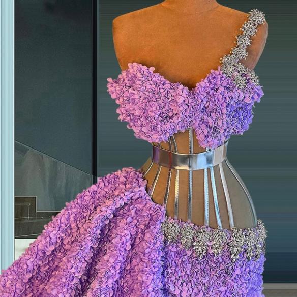 Purple flower trailing dress