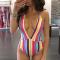 Rainbow Striped High Cut Women Swimsuit