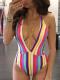 Rainbow Striped High Cut Women Swimsuit