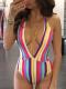 Rainbow Striped High Cut Women Swimsuit