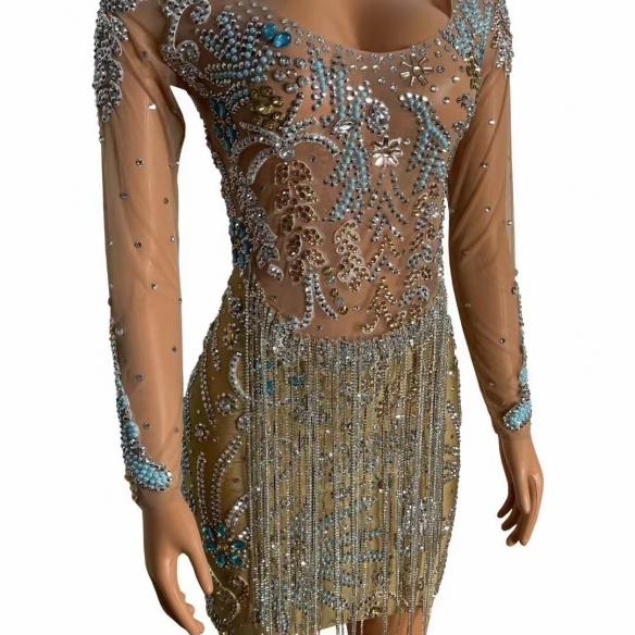 Rhinestone bead chain dress