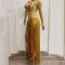 Gold Rhinestones Long Fringed Dress