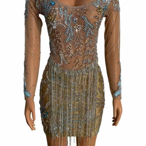 Rhinestone bead chain dress