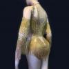 Golden Fringe Rhinestones Nude Rave Leotard