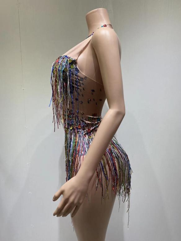 Rainbow tassel leotard