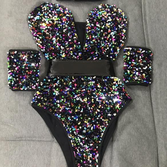 Rainbow Sequin Leotard (includes choker)
