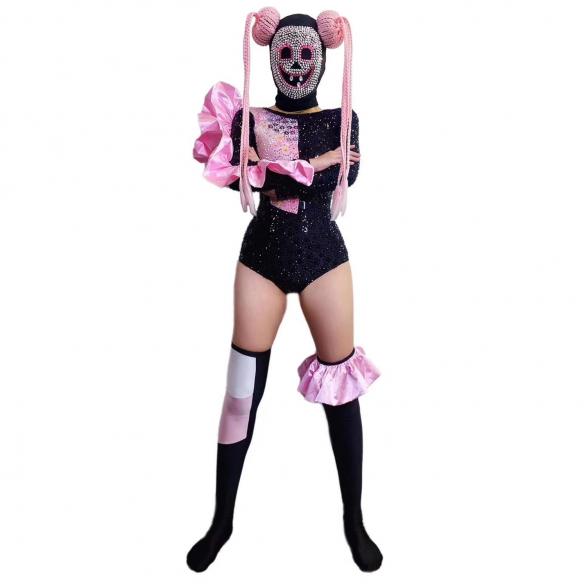 Black and Pink Ruffle Leotard Outfit