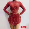 Multi- color Rhinestone Transparent Plicate Dress