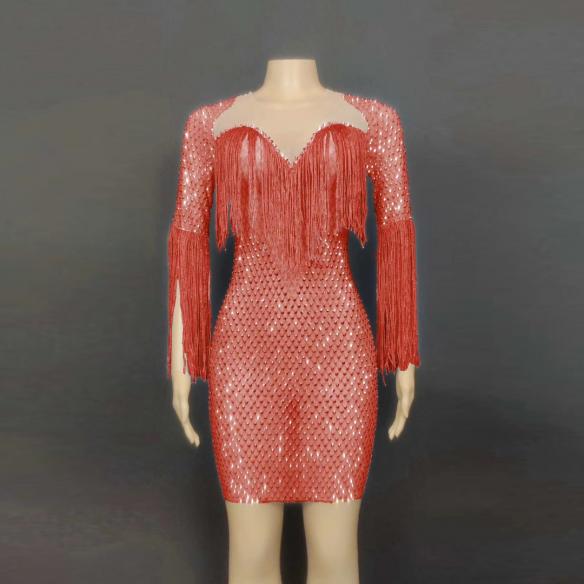 Purple Rhinestone Tassel Dress