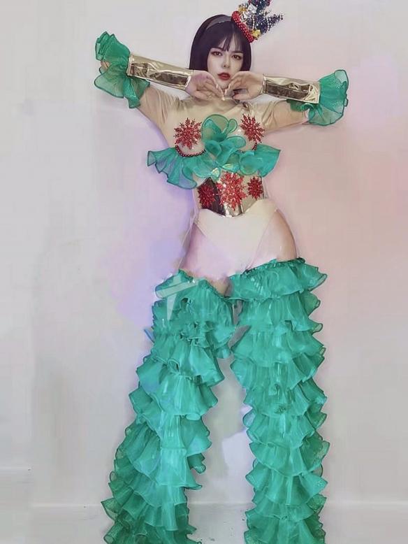 Green Mesh Foot Cover Leotard