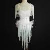 White Fringed Crystallized Epaulette Leotard