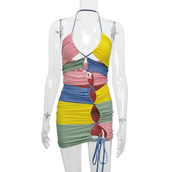 Rainbow halterneck strappy dress