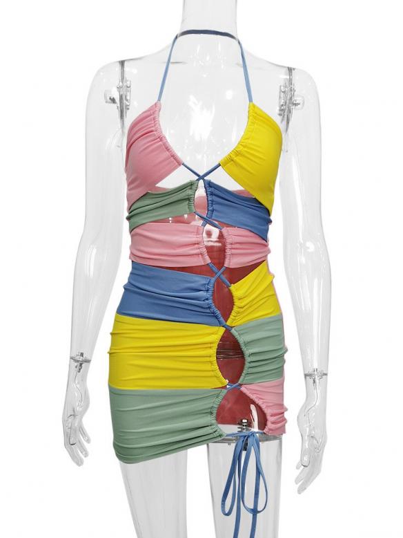 Rainbow halterneck strappy dress