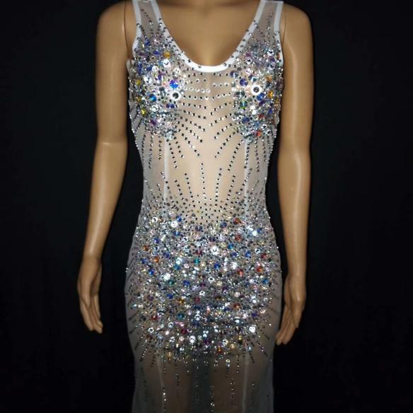 Multi- color Rhinestone Transparent Dress